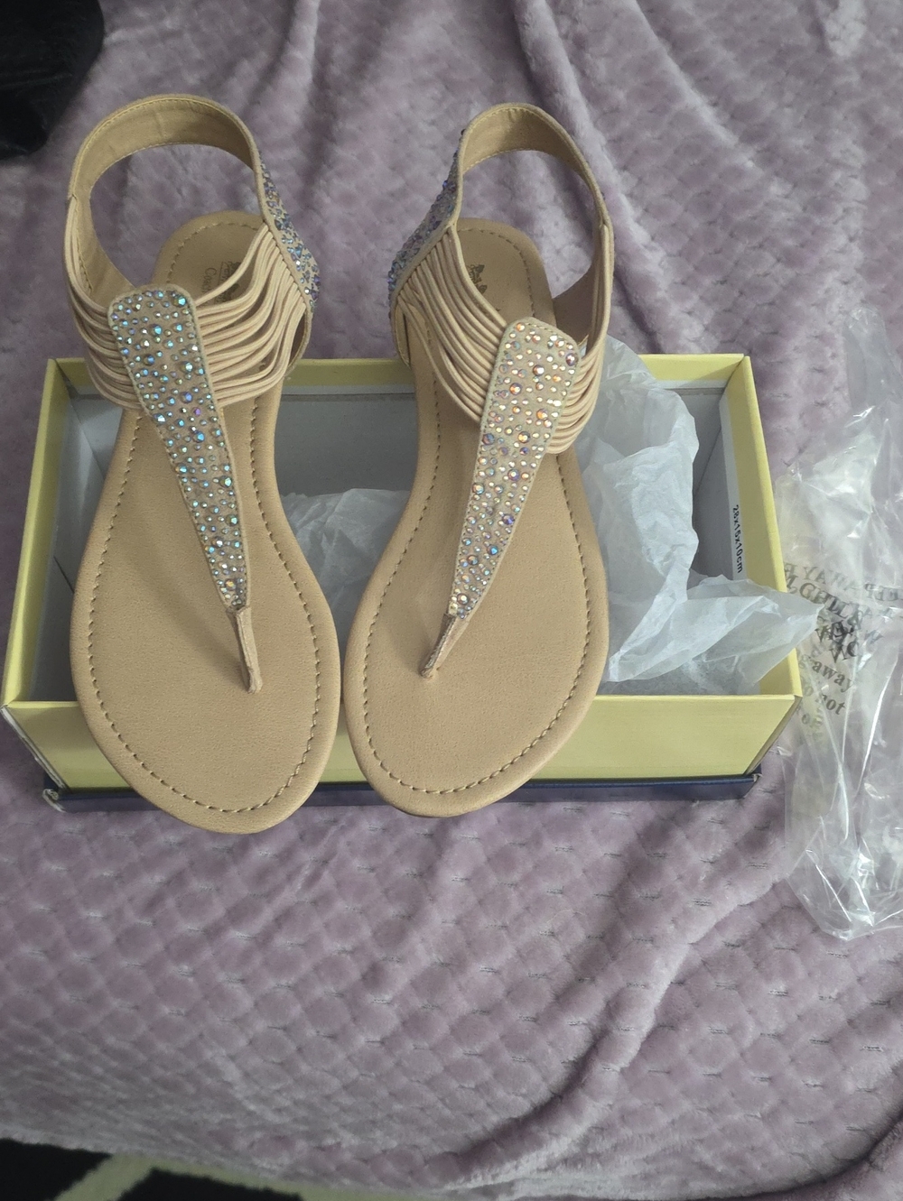 Coach and Four Nude Beaded T-Strap Sandals